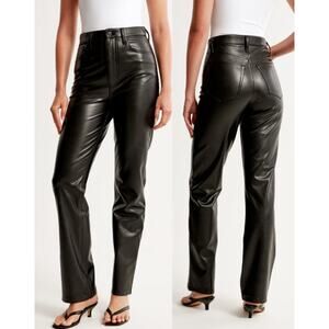 NWT Abercrombie & Fitch Vegan Leather 90's Straight High Rise Pants Black 26s